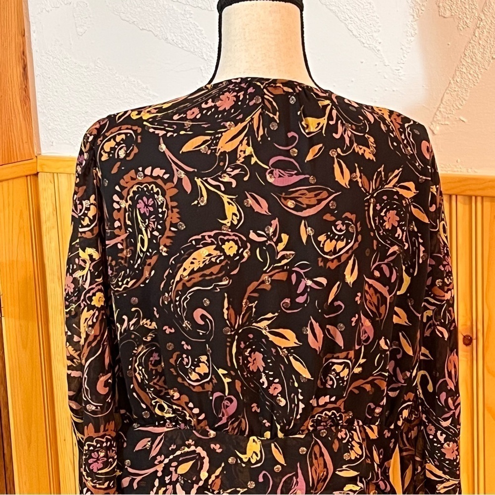 Aqua Metallic Dot Paisley Print Mini Dress Sz-XL - Picture 6 of 9